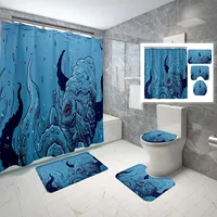 Shower Curtain Set Deep Sea Mollusk Blue Octopus 4 Pcs Shower Curtain Bathroom Non-Slip Bath Mat Toilet Cover Shower Curtain Set