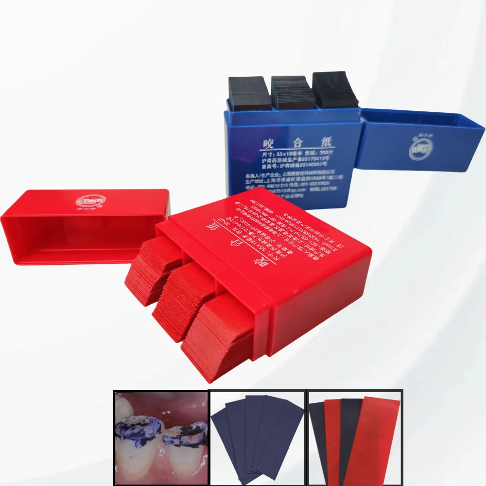 

300 Pcs Dental Bite Marking Paper - 55x18mm Articulating Strips for Occlusion Check & Bite Adjustments, Blue/Red