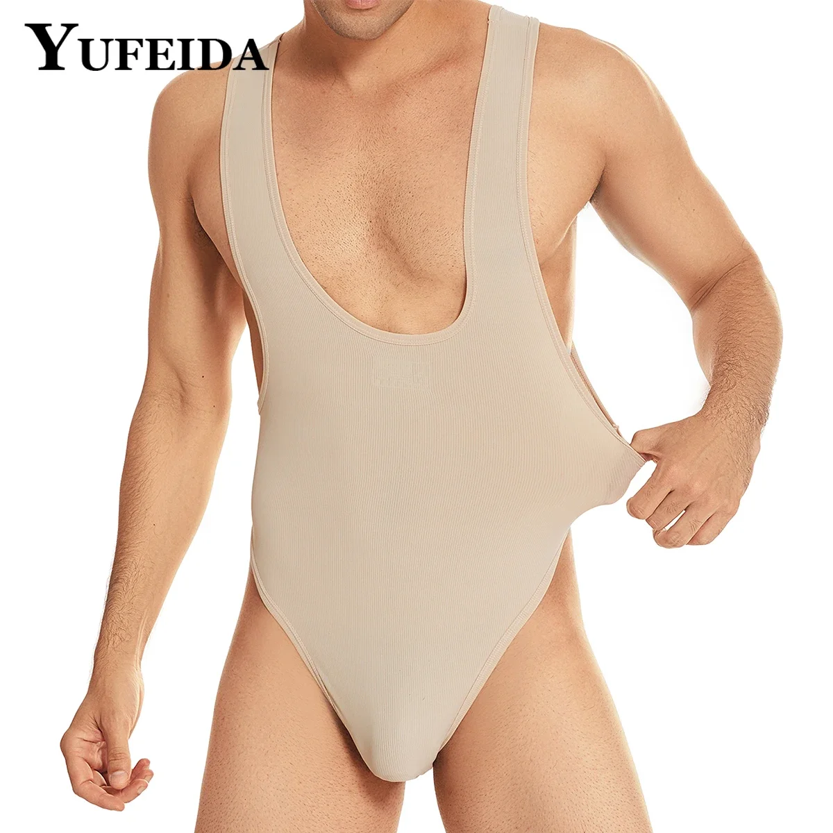 

YUFEIDA Men Undershirts Leotard Workout Bodysuit Sexy See Through Wrestling Singlet Fitness Jumpsuits Mens Shapewear Bodysuits