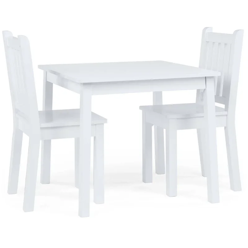 

Humble Crew Daylight Kids Wood Square Table and 2 Chairs Set, White children desk and chair set kids table