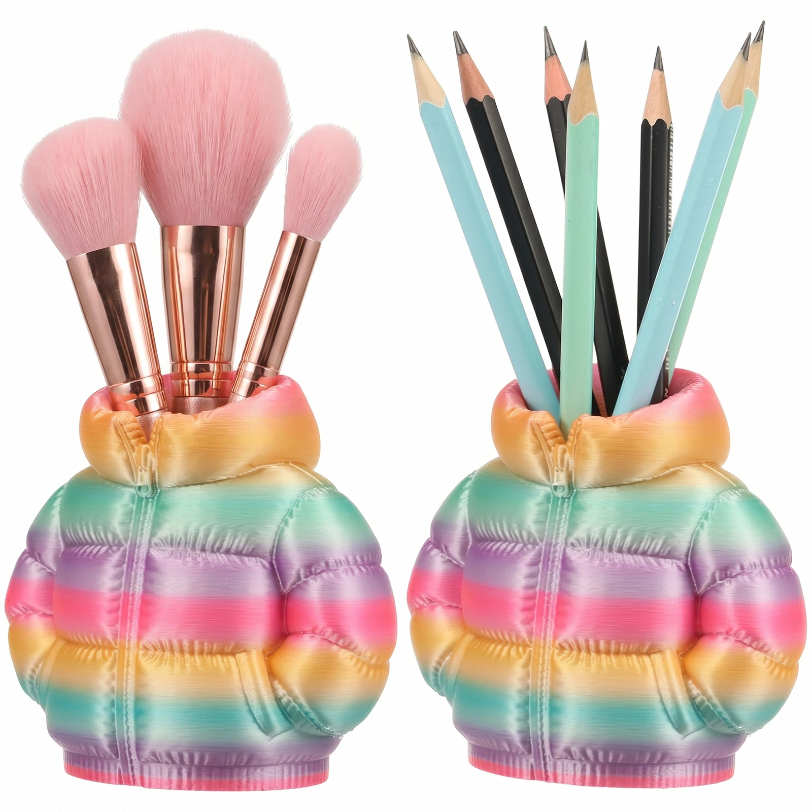 3D Puffer Jacket Pen Holder Creative Down Jacket Shape Tabletop Pen Holder Desktop Stationery Makeup Supply Storage Organizer