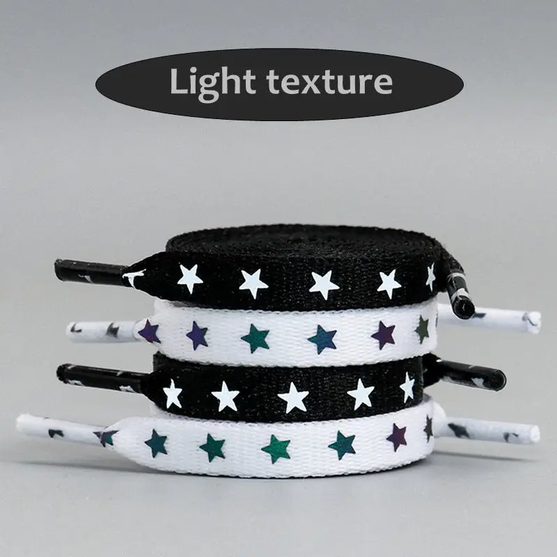 1Pair Reflective Shoelaces Glow Holographic Cool Sneakers Running Shoes Lace Adult Children Sports White Star Shoelace Strings