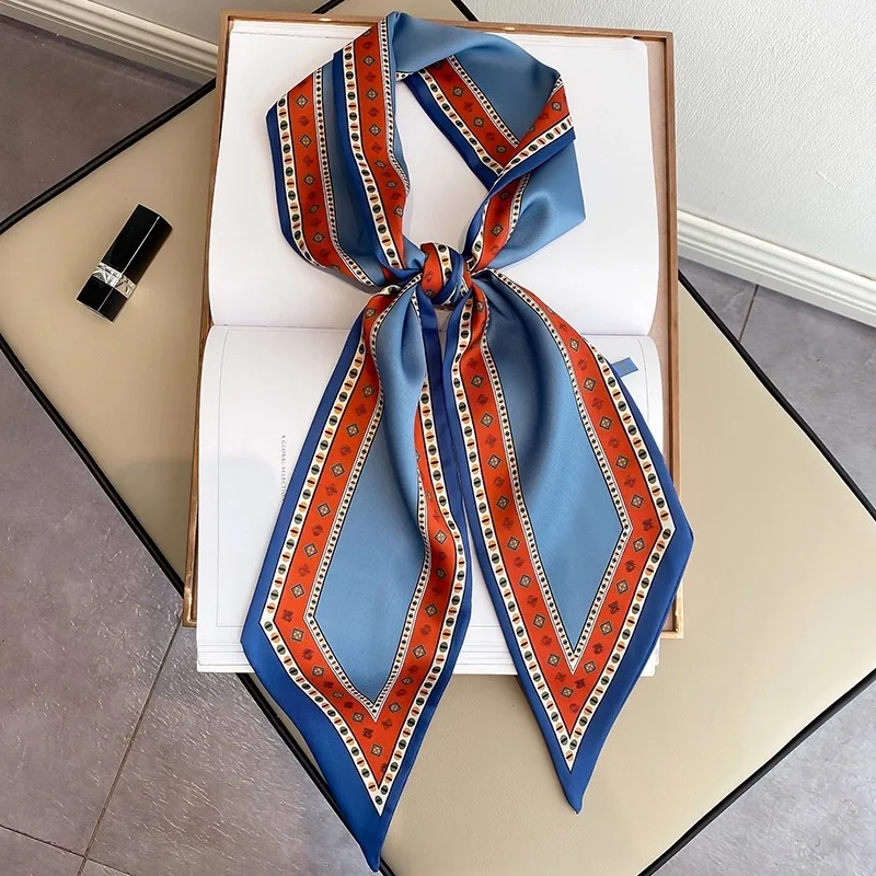 

2026 New Luxury Design Long Silk Scarf Female Houndstooth Print Thin Narrow Scarf Bag Hair Band Ribbon Scarfs Women Neckerchief