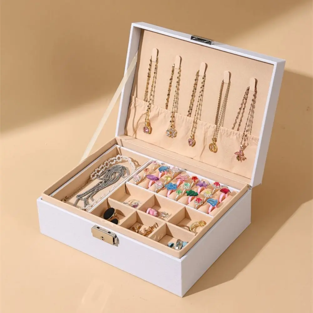 Large Capacity Pu Leather Jewelry Box Subzone Double Layer Jewelry Storage Box Ring Earrings Jewelry Case Jewelry Display Holder