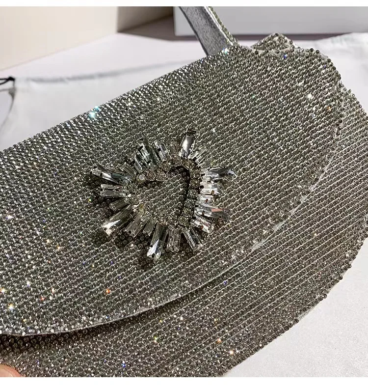 Luxury Bling Shiny Half Moon Bag Glitter Diamonds Evening Bag Women Handbag Wedding Party Clutch Purse Shoulder Crossbody Bag