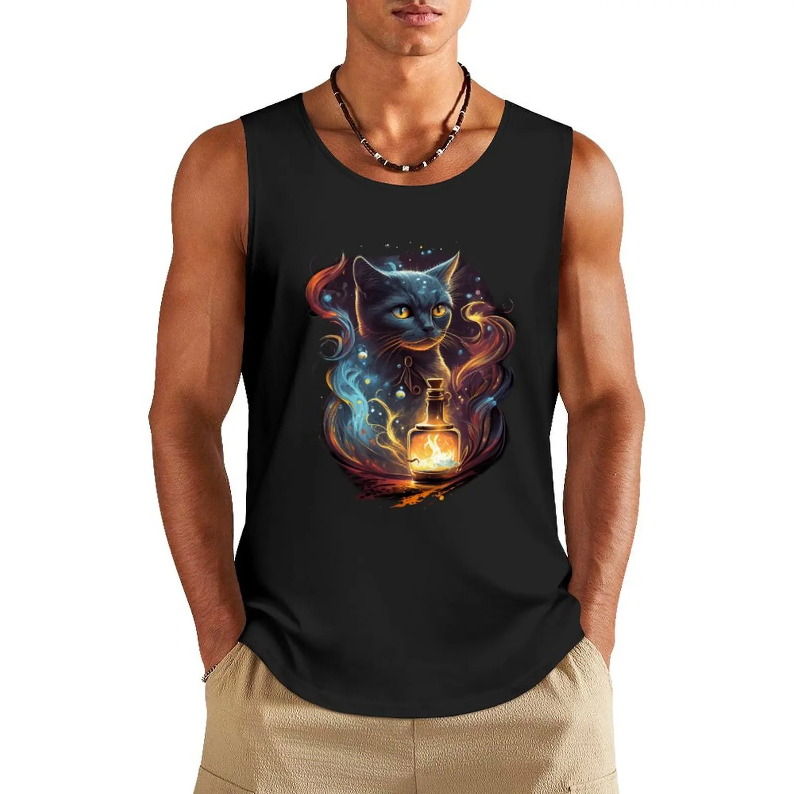 Feline Illusionist Unleash the Magic Cat Tank Top anime top sleeveless gym shirts male