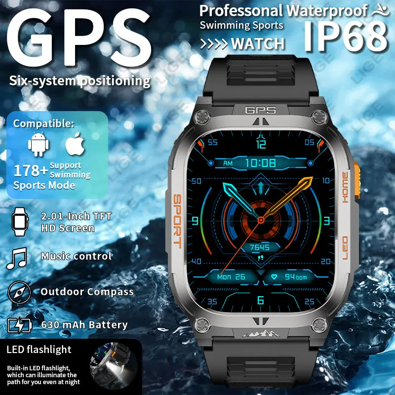 

LIGE Smart Watch Bluetooth Call Sleep Heart Rate Health Monitor Outdoor LED Flashlight Waterproof Sports Watche For Android IOS