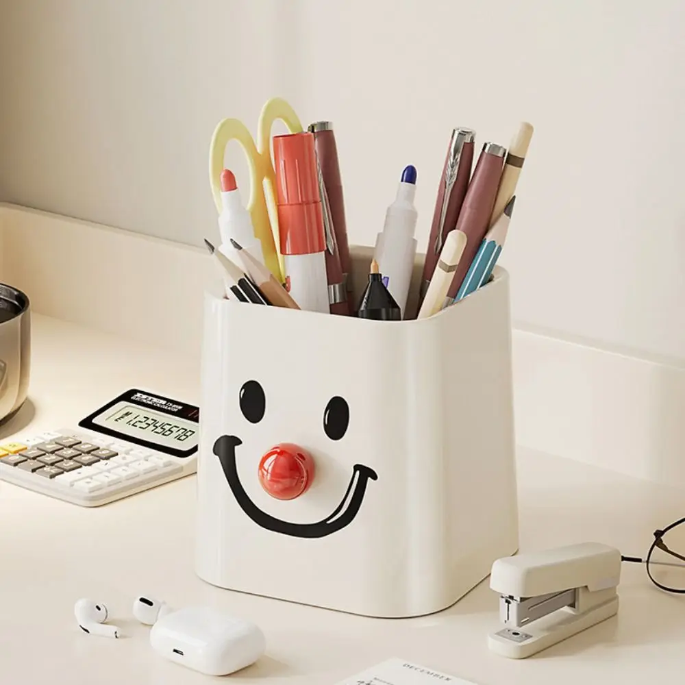 Smiling face pattern pen container Light weight Bottom hollowing Stationery Case pp Waterproof Desktop Storage Box