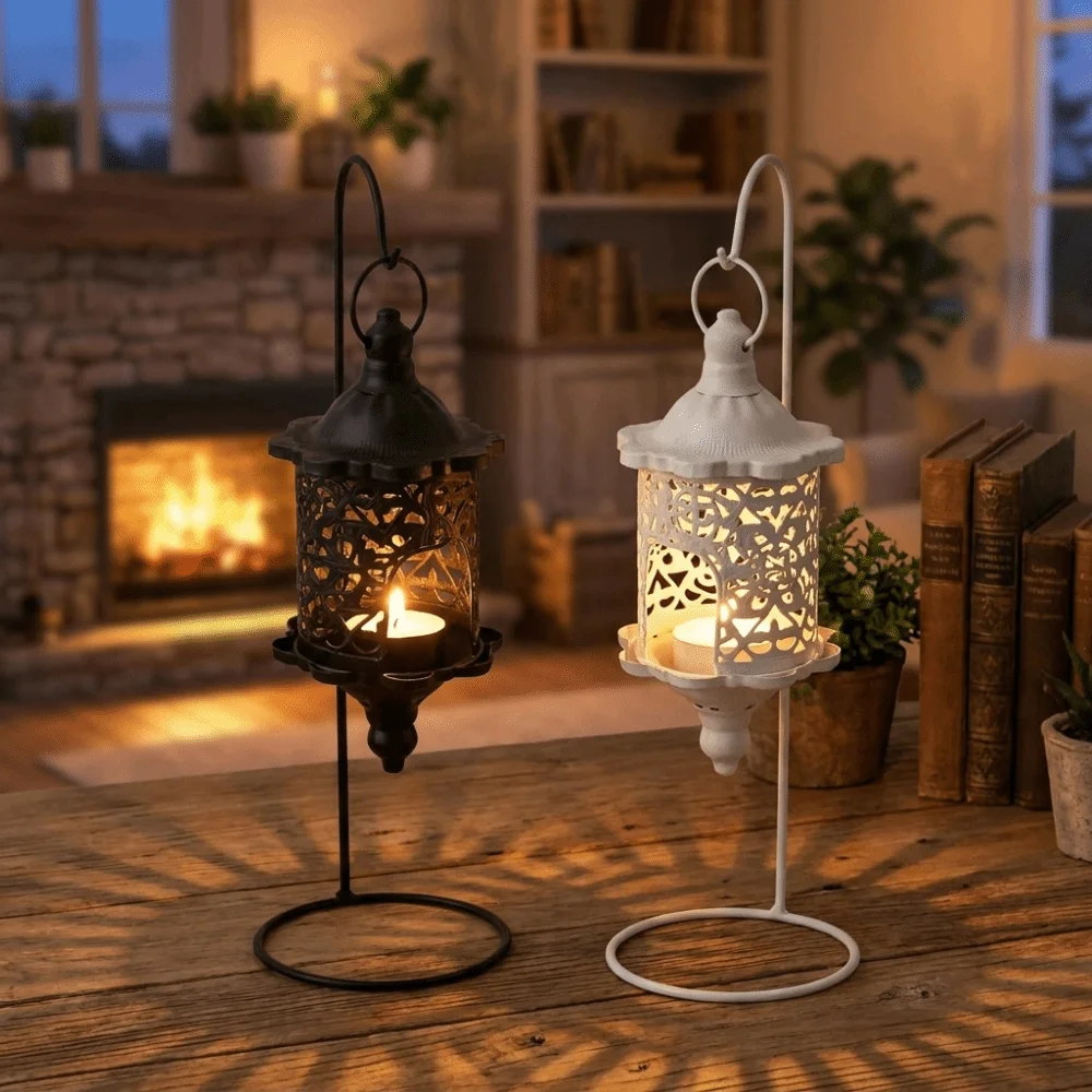 Tabletop Ornament Vintage Hollow Metal Candlestick Iron Handicraft Candle Stand Romantic Aromatherapy Candle Base Banquet