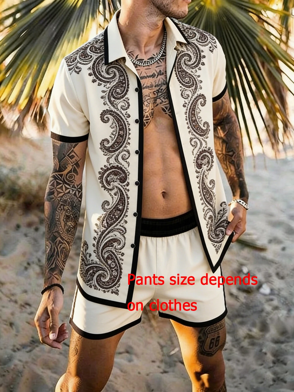 

Men's new fashion short-sleeved shorts shirt suit tropical plant curly grass pattern 3D printed shirt Hawaiian vacation clothes