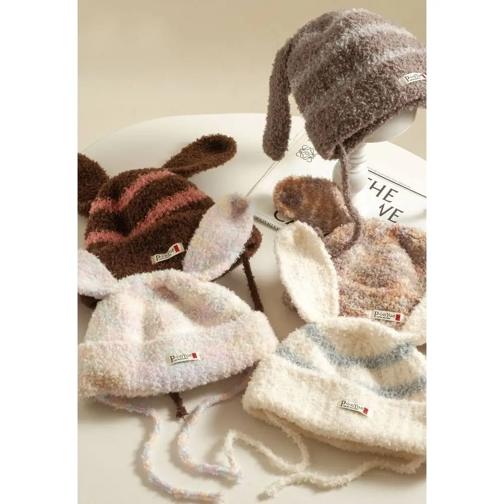 2024 Puppy Ears Knitted Hat Handmade Cute Ear Protection Hat Windproof Warm Pullover Hat Women