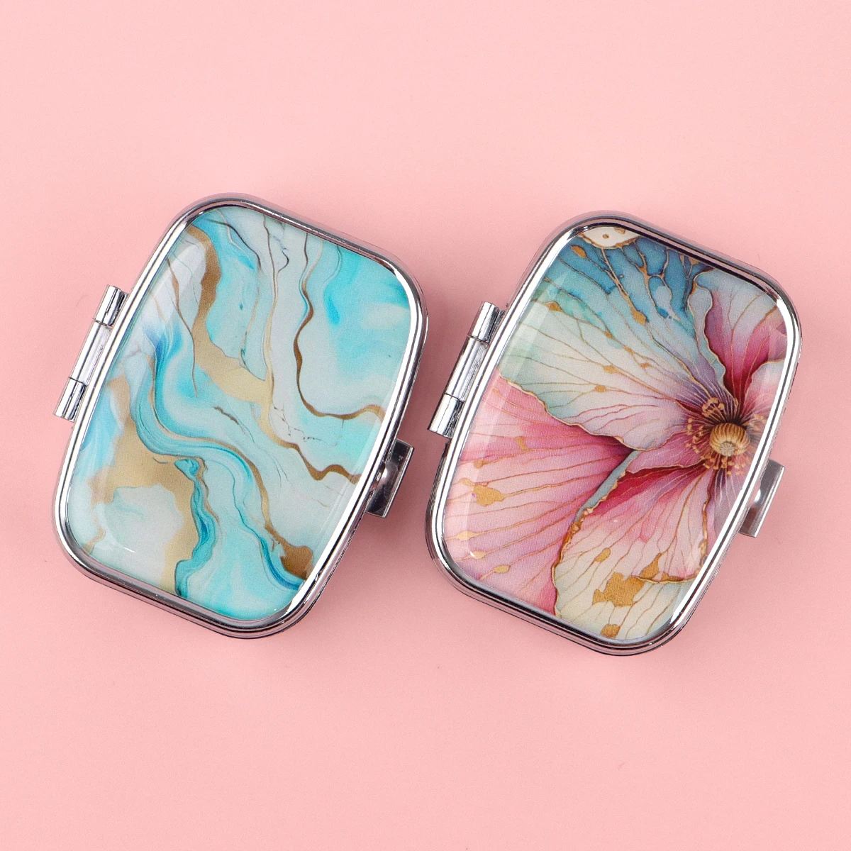 Stained Glass Butterfly Pill Box Portable Metal Pill Case with Mirror Starry Sky Design for Travel Purse Medicine Storage Gifts view 6