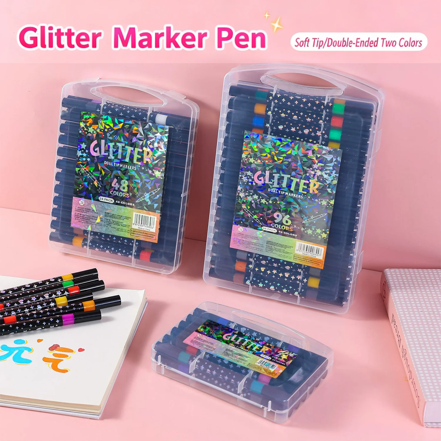 

24 Color Glitter Brush Marker Dual Tip Brush Glitter Marker DIY Craft double head double color Dual Tip Glitter Pen Set Child