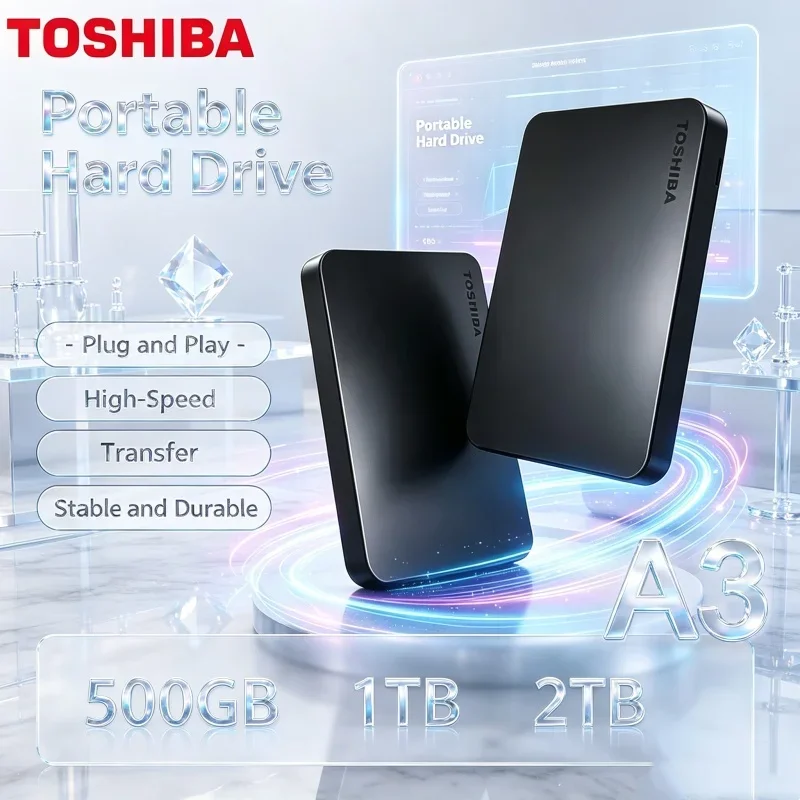 Toshiba A3 Canvio Basics 2TB 4TB SSD Black External Hard Drive USB 3.0 Energy-Saving Portable for Power 8K HD Work Storage Gear