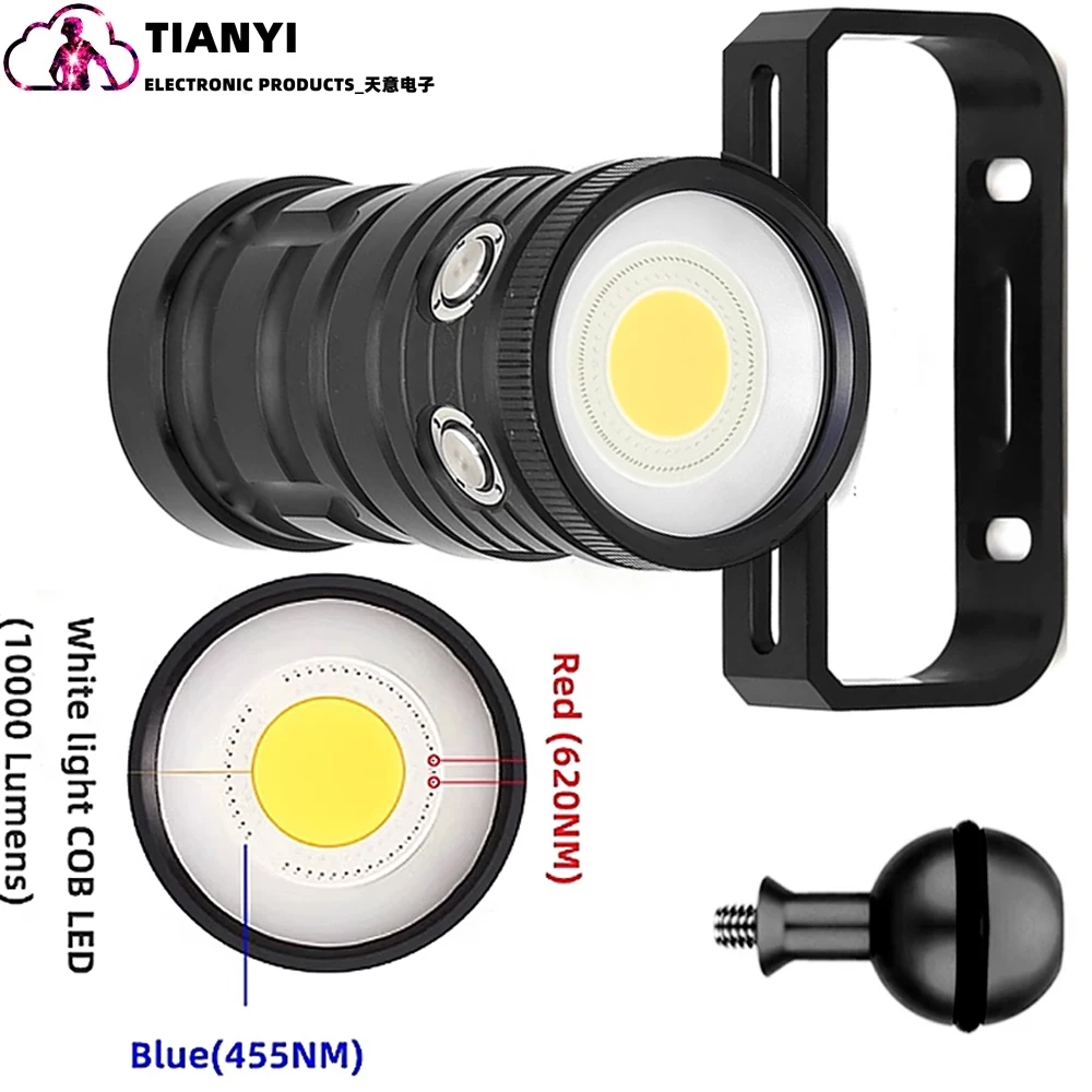 ไฟฉายดำน้ำ LED สว่างพิเศษ 18000 ลูเมนส์ กันน้ำ 100 เมตร แสงสีขาว แสงสีฟ้า แสงสีแดง ชาร์จแบบ Type C