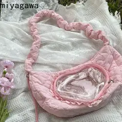 Miyaagwa Cloud Lace Pain Cute Girl's Bag Transparent Underarm Casual Pleated Crossbody Hobos Bags