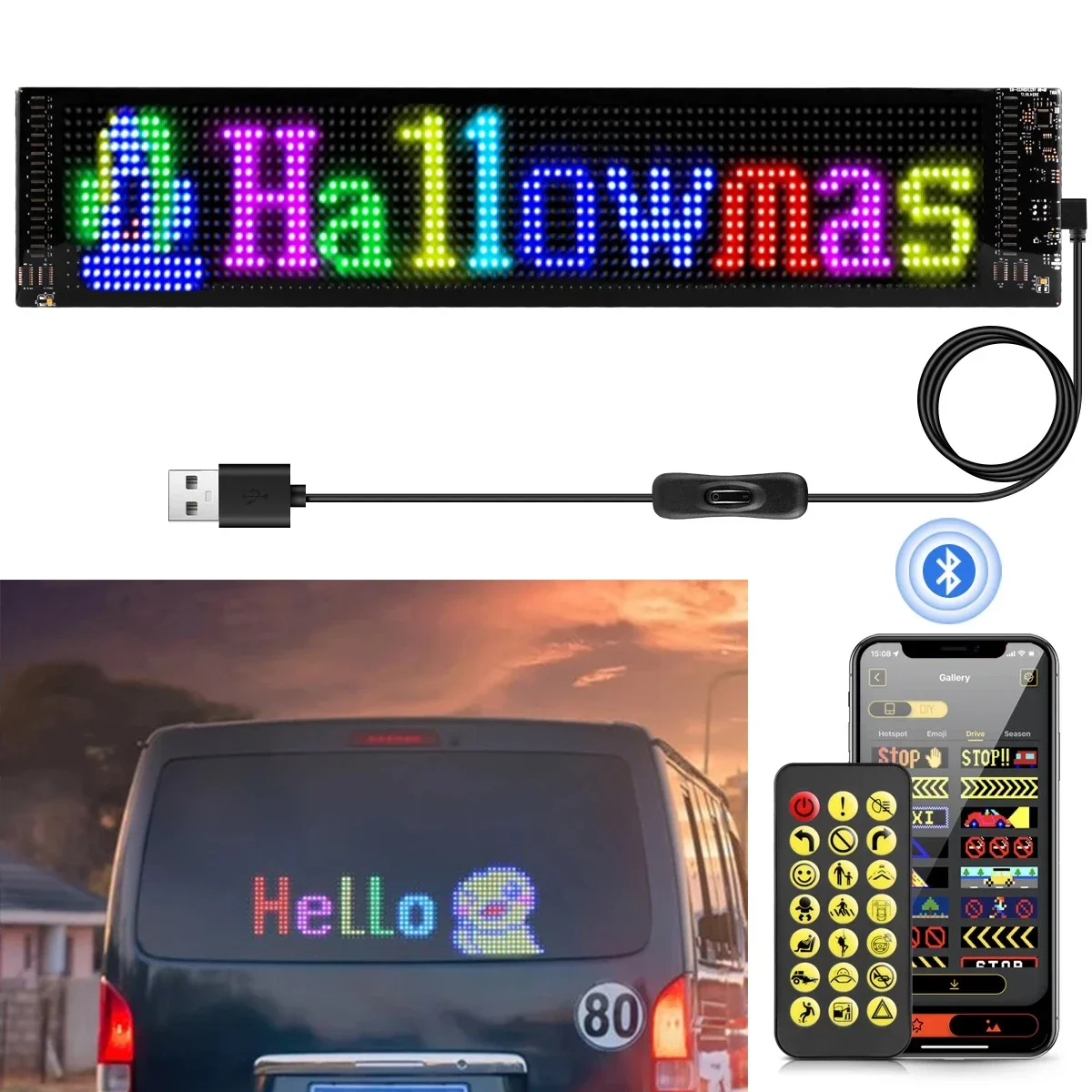 LED Pixel Screen App Bluetooth Control DIY Programmable Flexible Display Screen USB Plug-in for Car Stores Hotels Bars Party