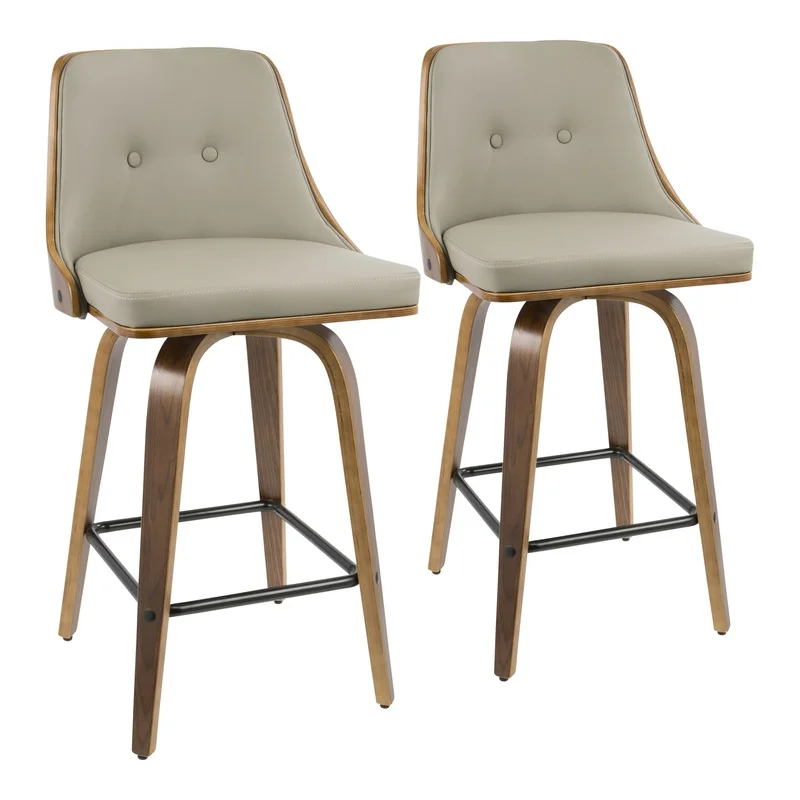 

Mid-Century Modern Counter Stool in Walnut with Light Grey Faux Leather – Set of 2