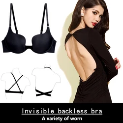 New Hot Sexy Bra Push Up U Plunge Bra Of Underwear Women D Cup Seamless Half Cup Bra And Brief Dress Lingerie Halter Solid Black