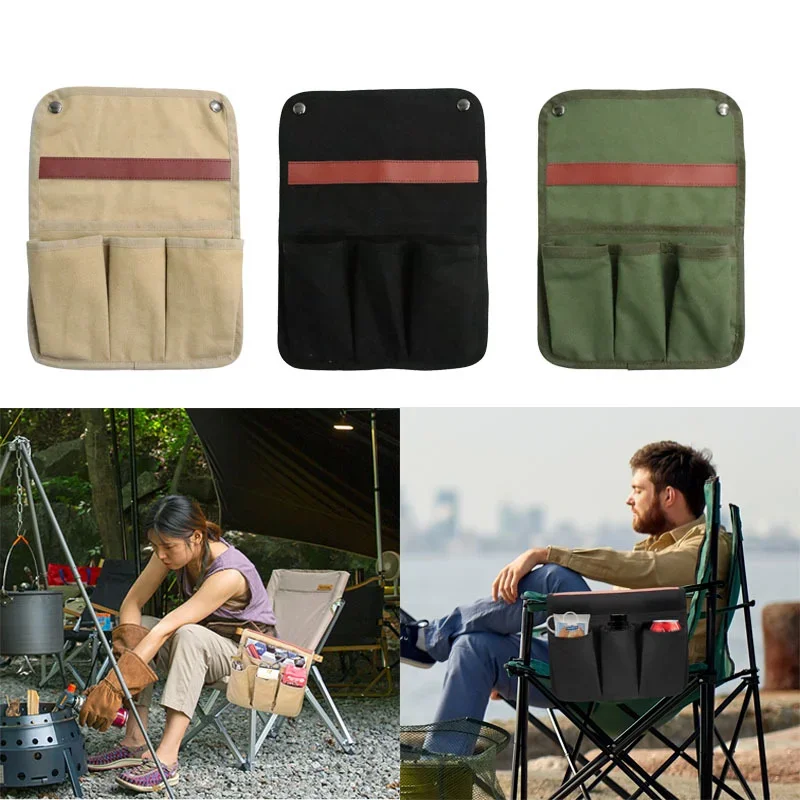 Silla portátil con bolsillo lateral para exteriores, bolsa colgante con reposabrazos, resistente al desgaste, almacenamiento para acampar, barbacoa,