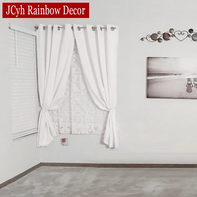 White Blackout Short Curtains for Living Room Bedroom Ready-made Curtains for Kitchen Rooms Window Opaque Cortinas Shading 75%