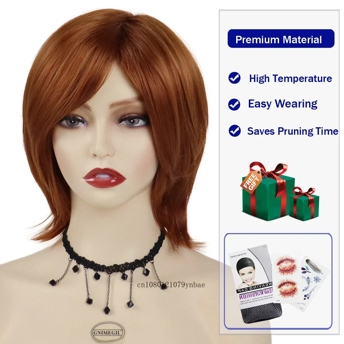 Red Brown Bob Wig Synthetic Short Natural Wavy Wigs for Women Fashion Lady Soft Wig Daily Cosplay Costume Party Heat Resistant image 5