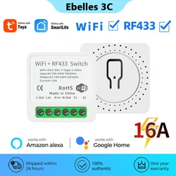 RF433 WiFi Smart Switch 2in1 Wireless Control Tuya 16A Mini Relay Receiver Smart Home Light Switch Module Work with Alexa Google