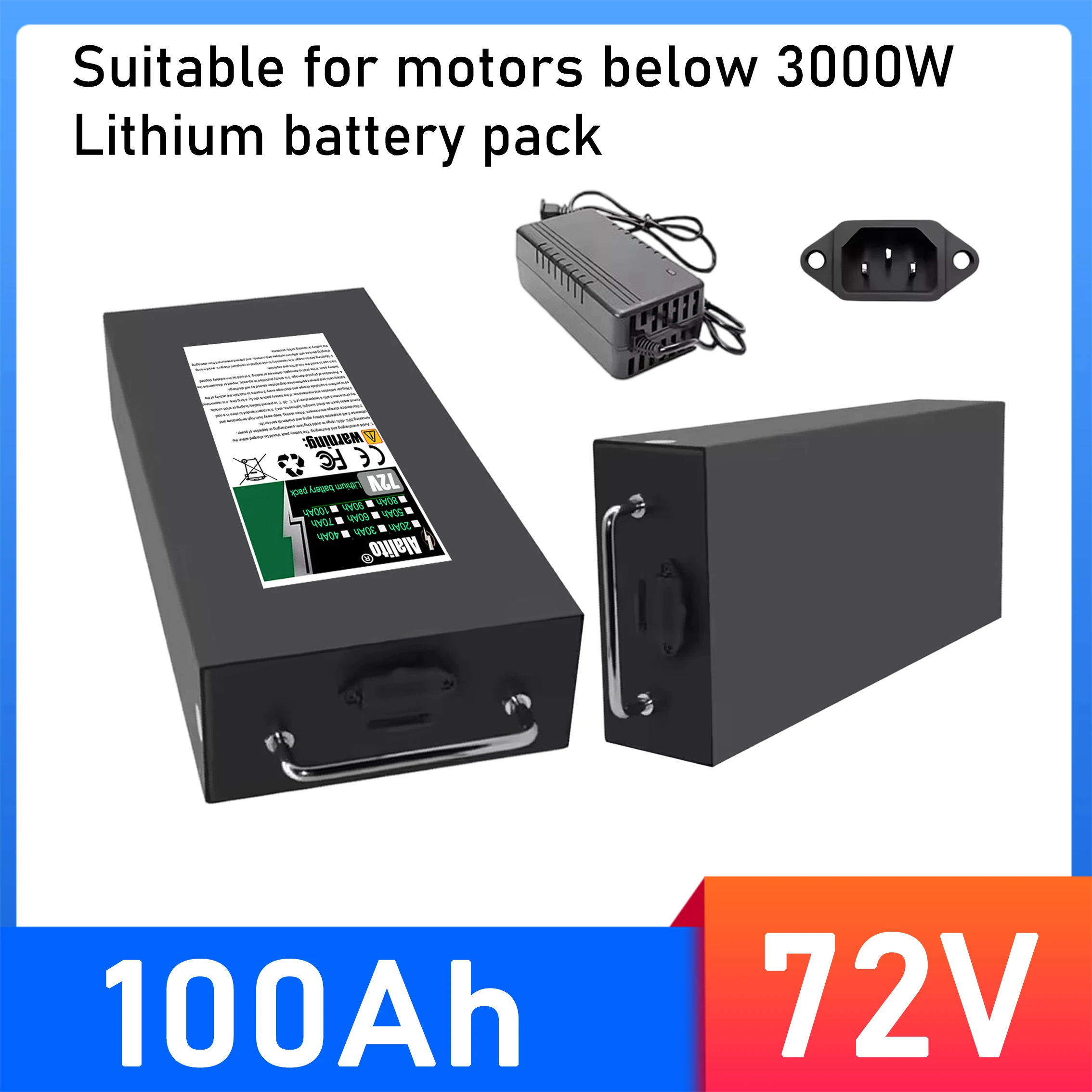 72V 20‑100AH Emergency Backup Battery 18650 Cell 40AH BMS Charger Included Air Shipping