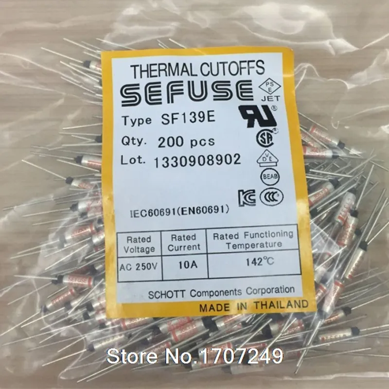 Free Shipping 50PCS/lot NEW SF139E SEFUSE Cutoffs Thermal Fuse 142C  142 Degree 10A 250V Metal fuse SF139E