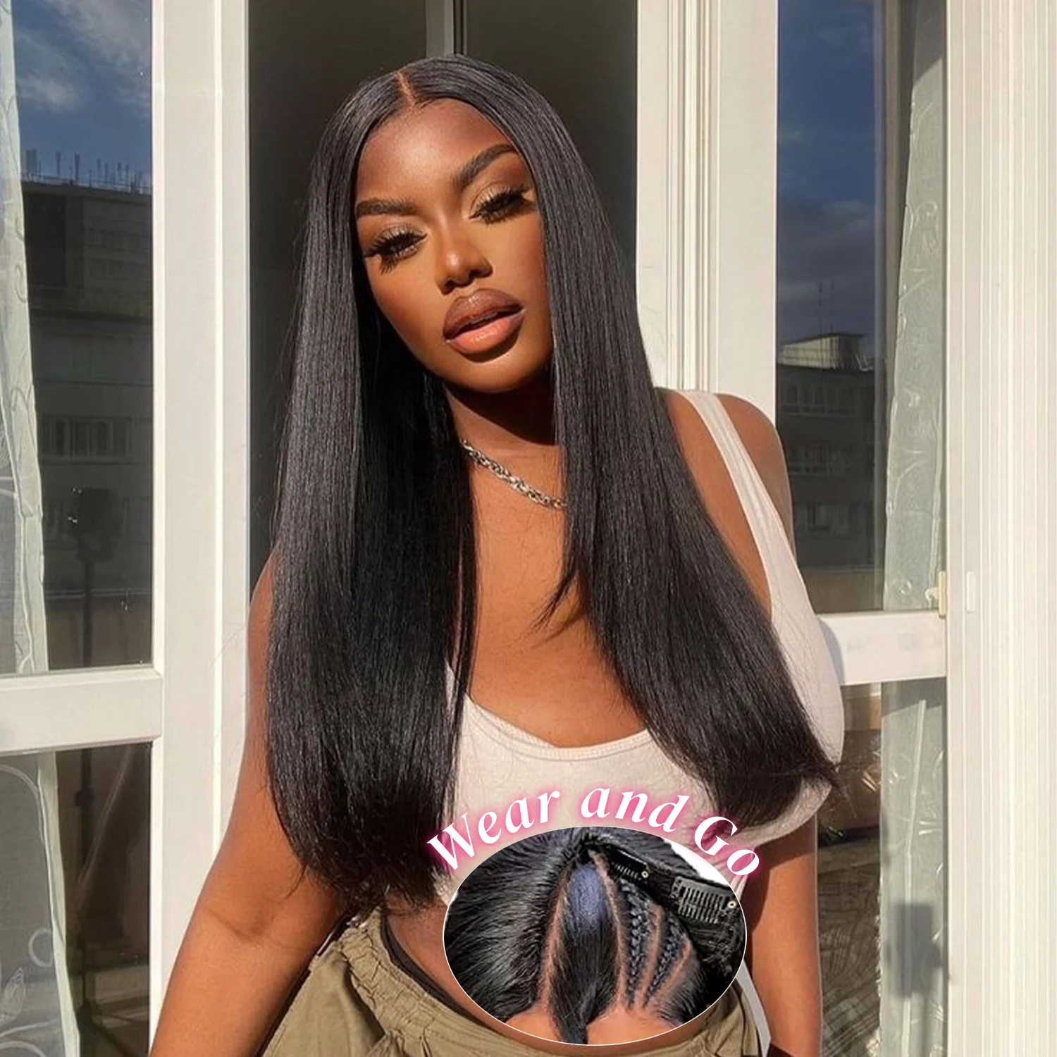 V parte perucas de cabelo humano 100% em linha reta perucas de cabelo humano sem deixar para fora sem costura sem cola 200 densidade natural preto iniciante amigável