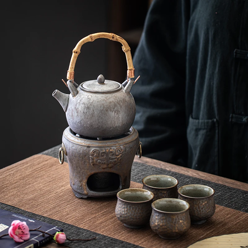 1 piece/1 set, antique ceramic teapot, alcohol lamp, ceramic heating base, tea making set, indoor fireplace stove, outdoor teapo