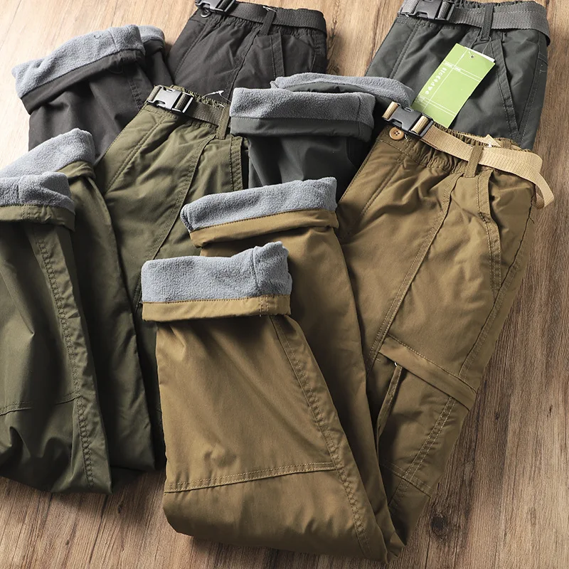 Outdoor Workwear Pants Men's Loose Fleece Lined Thick Soft Hiking Pants Windproof Waterproof Polyester Fiber Straight Leg