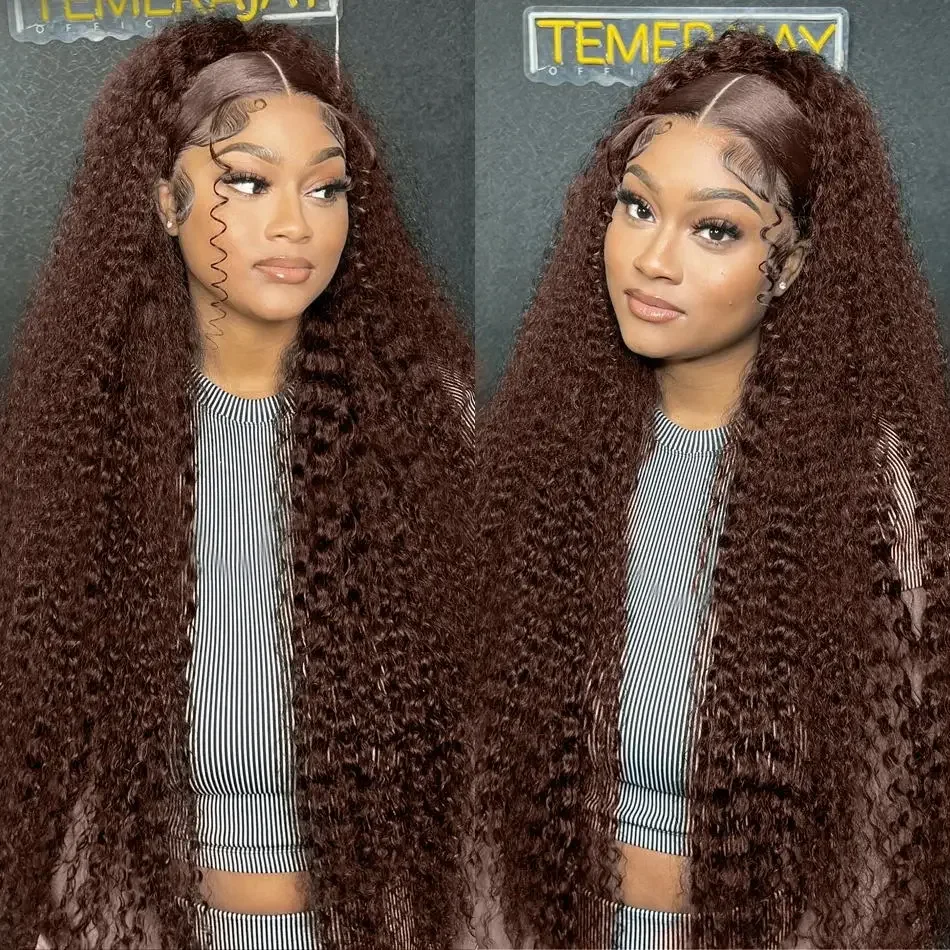 Chocolate Brown Curly Wigs 13x4 13x6 HD Lace Frontal Human Hair Wig 30 38Inch Water Deep Wave Colored Wig For Women