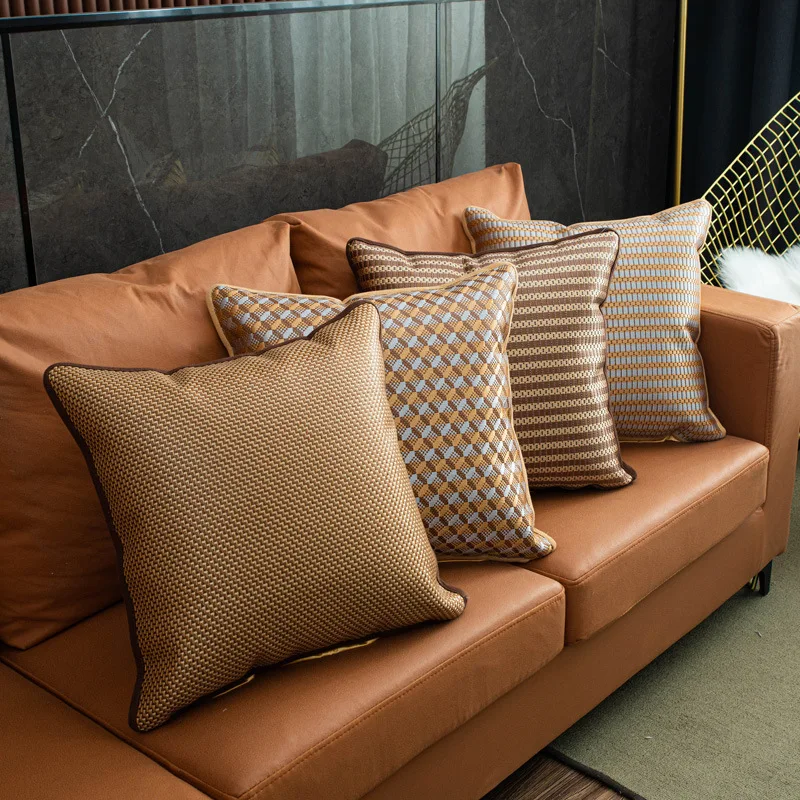 

Plant Fiber Woven Cushion Cover Stripe Throw Pillow Cases Breathable Smooth Decorative Pillow Covers for Sofa Home Decor