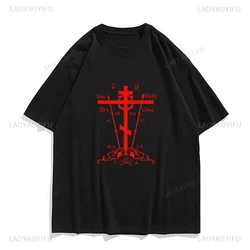 Orientale ortodosso grande Schema Golgotha croce modello rosso stampa top t-shirt classica uomo donna abbigliamento Graphic Cotton Tee