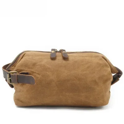 

Vintage Waxed Canvas Leather Clutch Bag for Men Full Grain Travel Toiletry Wristlet