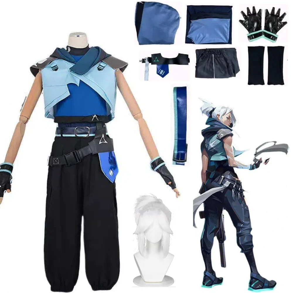 

Hot Game Valorant Cosplay Set White Cool Wig Accessories Sage Jett Cosplay Outfit Kunai Healer Halloween Performance Costumes