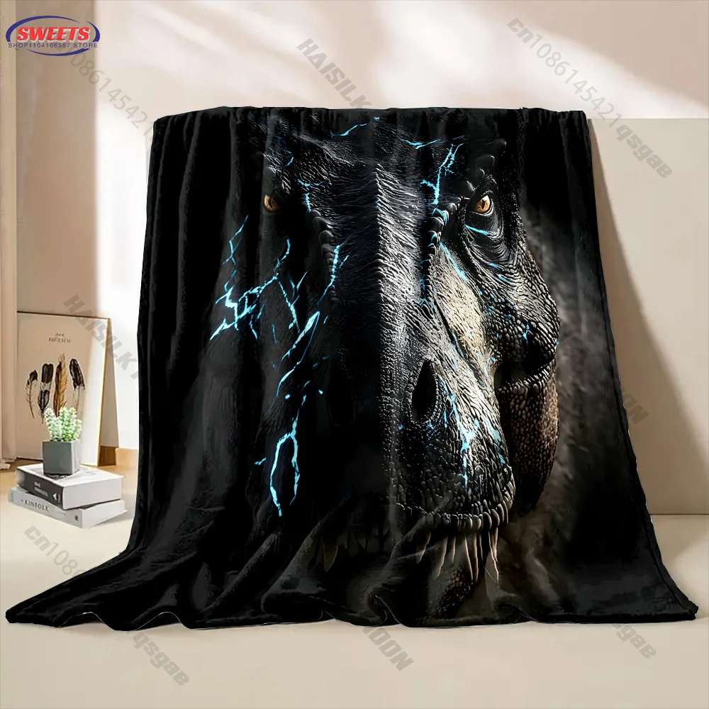 Cool Blue Lightning T-Rex Dinosaur Throw Blanket Soft Flannel Cozy Blanket for Boys Kids Couch Bed Sofa All Season