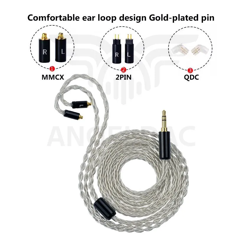 YONGSE P10 8Cores 6N Single Crystal Copper Silver Plated HiFi Earphone Cable 2.5/3.5/4.4 MMCX/2Pin/QDC for TRN 7HZ TANGZU SIMGOT