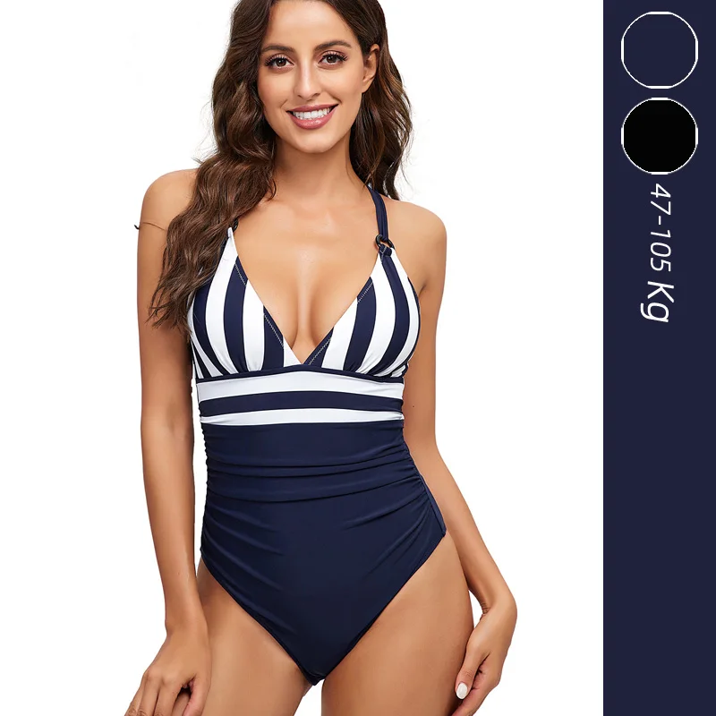 

Sexy plus Size Swimsuit Bal Slimming Striped Women's Swimming Costume High End Retro Sle Casual Swimwear