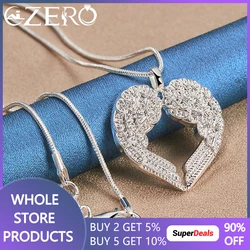 ALIZERO 925 Sterling Silver Angel Wings Heart Pendant Necklace 16-30 Inch Snake Chain For Women Wedding Party Jewelry Gift