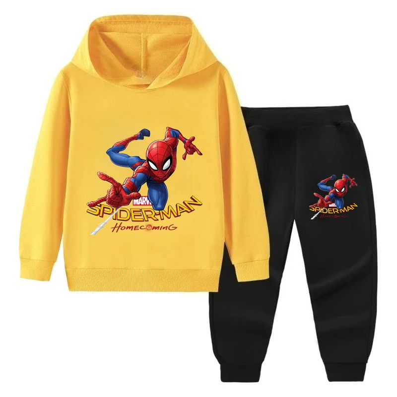 

Толстовка с капюшоном Disney для мальчиков, повседневная толстовка с длинными рукавами + длинные штаны, комплекты для детей, осенний тонкий комплект одежды с принтом «Человек-паук» из 2 предметов