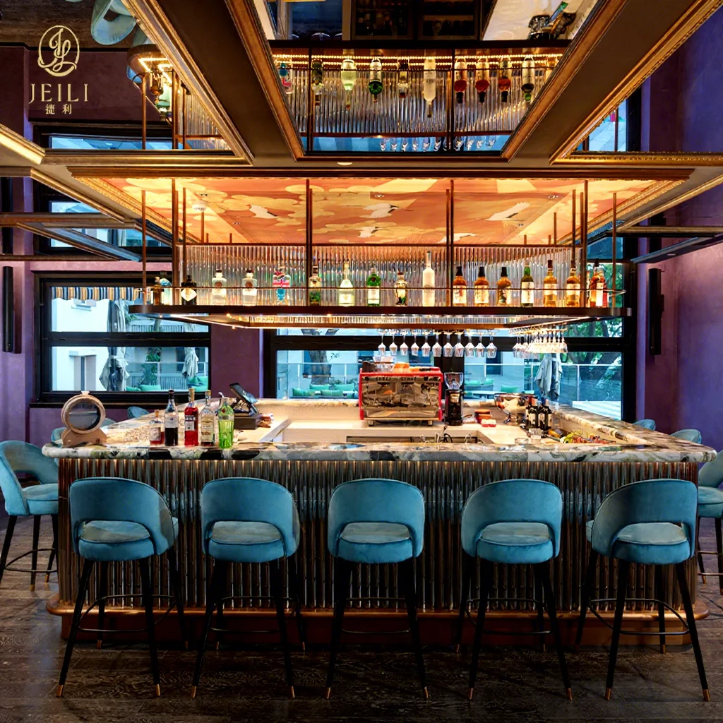 Factory Custom Hotel Bar Counter Restaurant Furniture Sets Stool High Chair