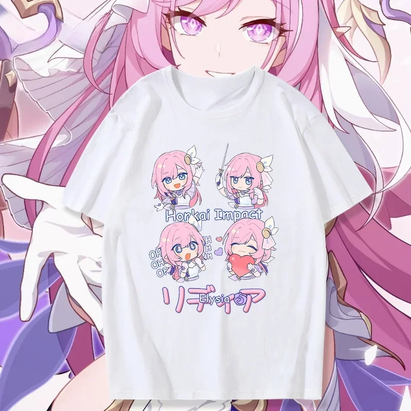 Honkai Impact 3 Kawaii Elysia Fans COS T-shirt Korea Style Japan Anime Printed Unisex T Shirt Summer Fashion Casual Loose Tees