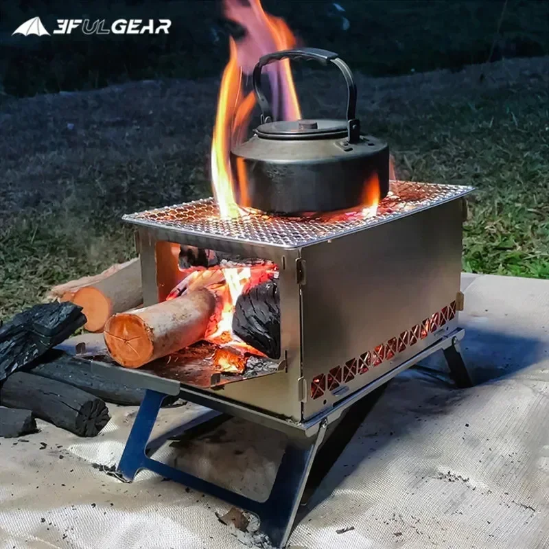 3FUL GEAR Wood Stove Stainless Steel Folding Firewood Stove Outdoor Camping Party BBQ Furnace Winter Portable Heating Stove