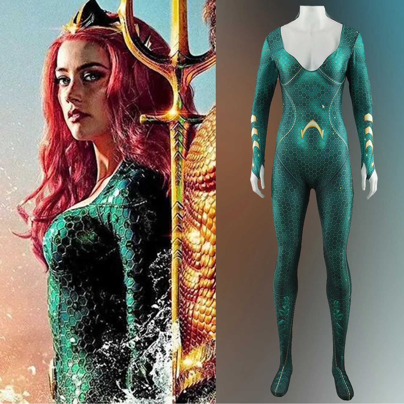 

Aquaman Mera Cosplay Costume Girls Women Mera Superhero 3D Printed Spandex Halloween Costume Zenzai Suits for Adult Kids