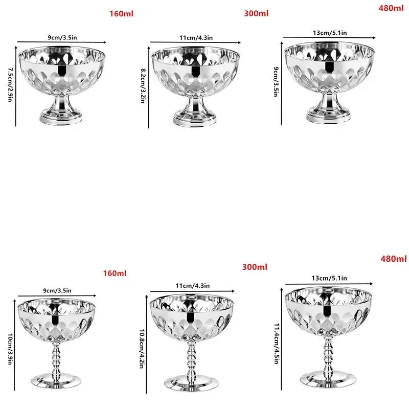 Stainless Steel Dessert Bowl Goblet Style Shatter Resistant Reusable Cup for Ice Cream Salad Fruit Snack Wedding Party Gifting