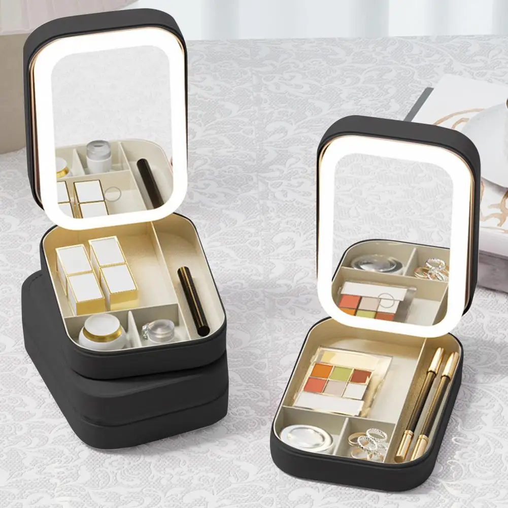 

Travel Makeup Bag with LED Mirror Cosmetic Case 3-Color Adjustable LED Makeup Storage Box Rechargeable Vanity Organizer