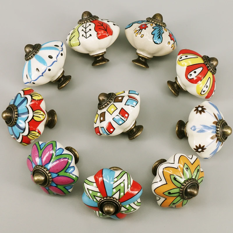 Unique Ceramic Pumpkin Knobs Vintage Cabinet Door Pull Handle for Home Cabinet Cupboard Wardrobe Drawer Knobs
