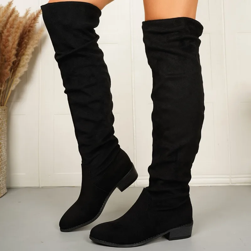 Botas de caña ancha hasta la rodilla para mujer en talla grande con forro de piel elástica y que llegan hasta las rodillas.